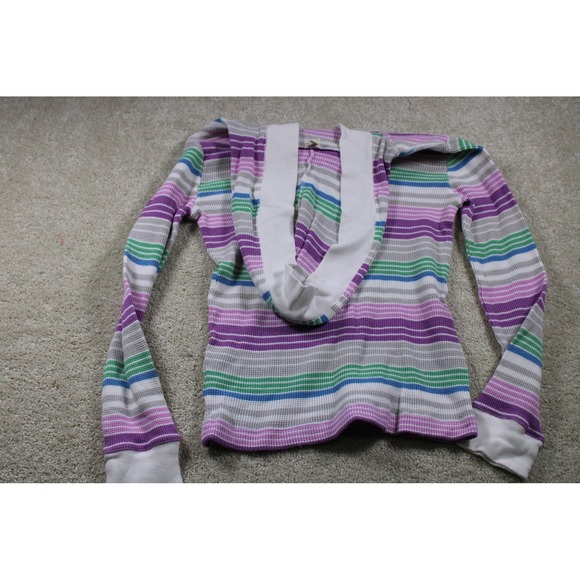 Old Navy Pullover Hoodie Womens Large Multicolor‎ Striped Button Waffle Knit Top - Picture 7 of 8